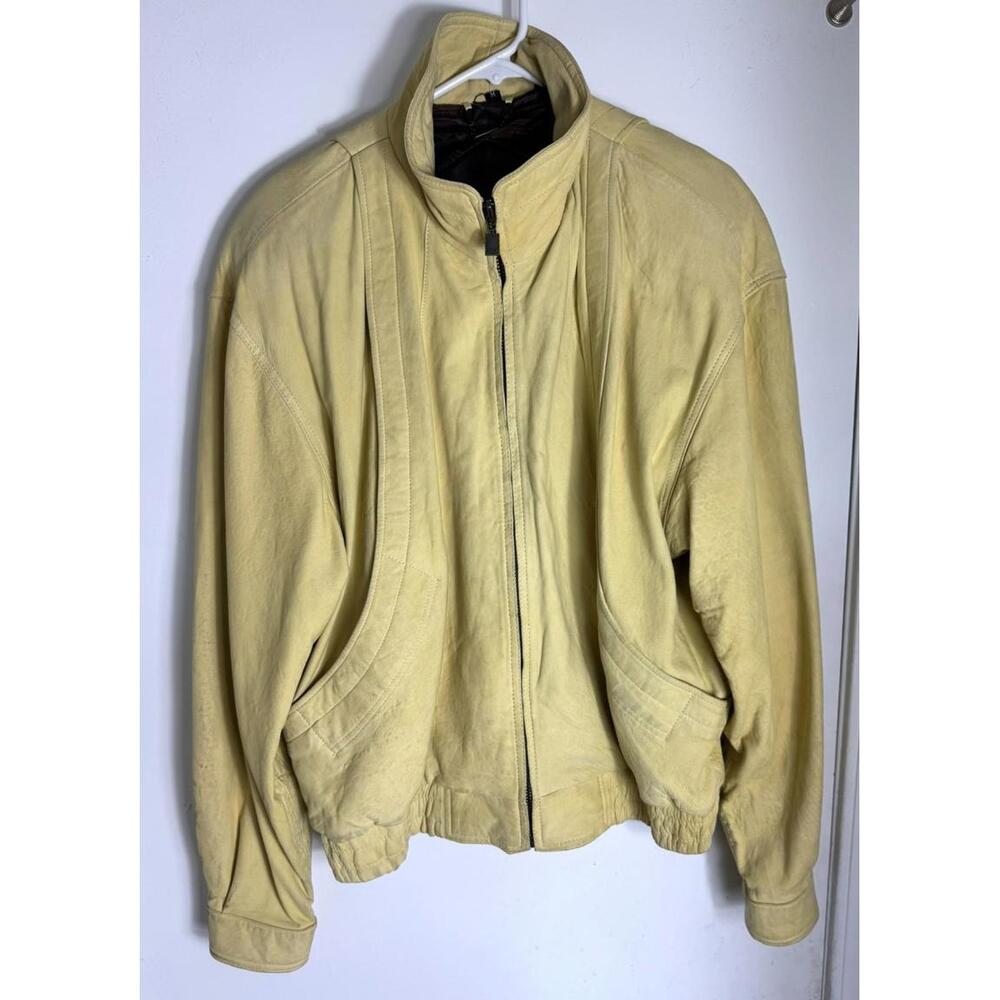 Vintage Saxony Yellow Mustard Leather Men's Jacket Size M